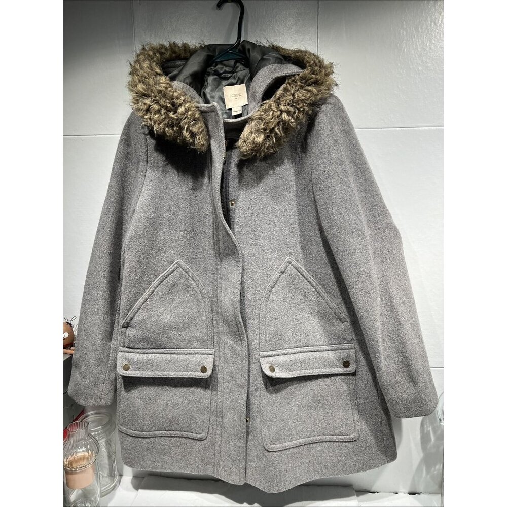 J. Crew Factory Vail Parka Size 10 Wool Blend  Grey‎ Front And Side Pockets